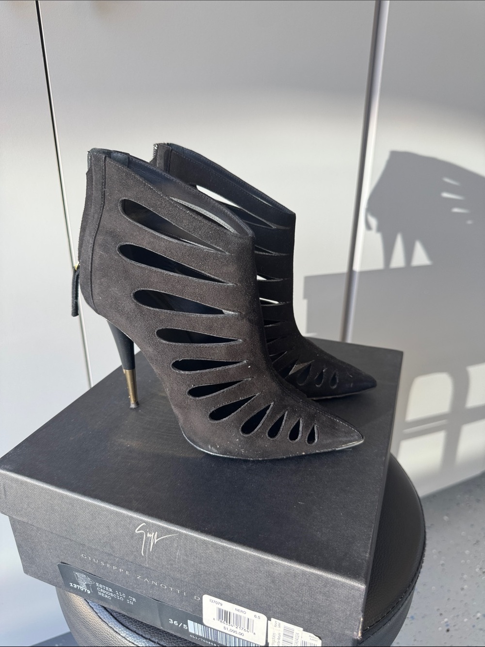 Giuseppe Zanotti Black Suede Cutout Stiletto Ankle Boots